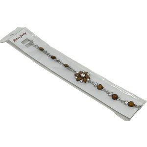 Charming Charlie Bracelet - Silver Plated Chain - Heart Shaped Faux Topaz Stones